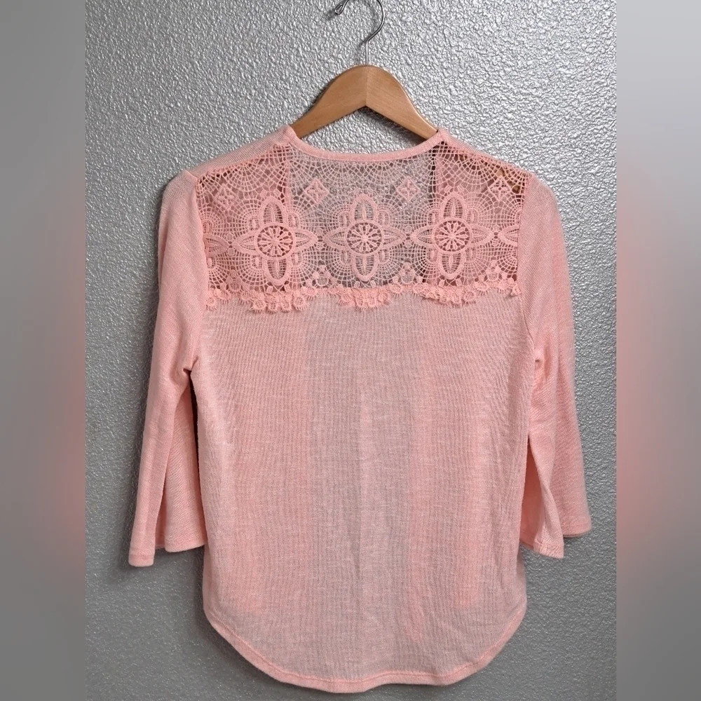 Pink Open Face Cardigan With Crocheted Shoulders